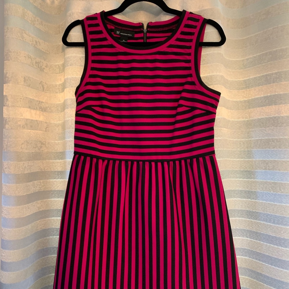 Sleeveless Black and Pink Stripe Dress